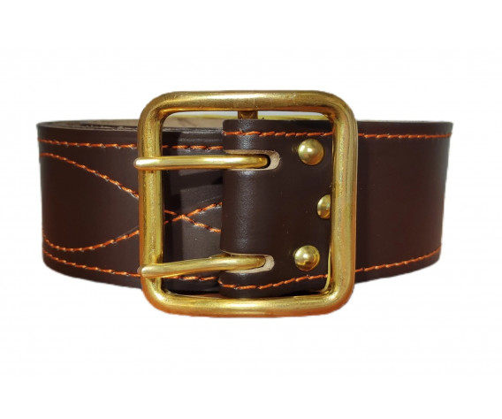 Фото: “Ремень поясной для офицеров РЮПП-10-01 коричневого цвета с пряжкой ПП-01 (оранжевая прошивка)”, купить в интернет магазине