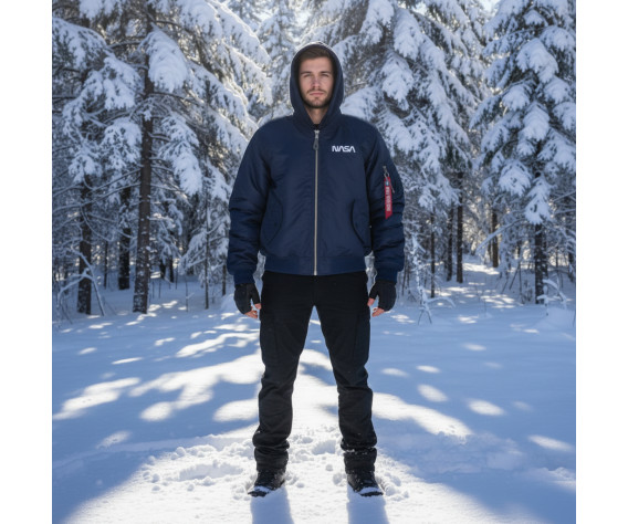 Фото: “Бомбер ALPHA L-2B HOODED NASA II FLTKT BLUE”, купить в интернет магазине