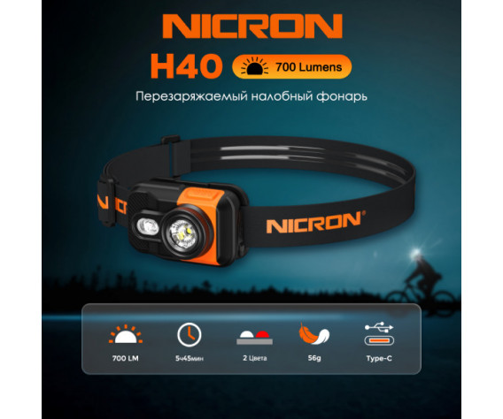 Фото: “Светодиодный налобный двухлучевой фонарик NICRON H40”, купить в интернет магазине