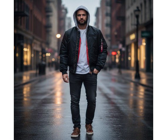 Фото: “Куртка Бомбер ALPHA с капюшоном ЧЕРНЫЙ”, купить в интернет магазине