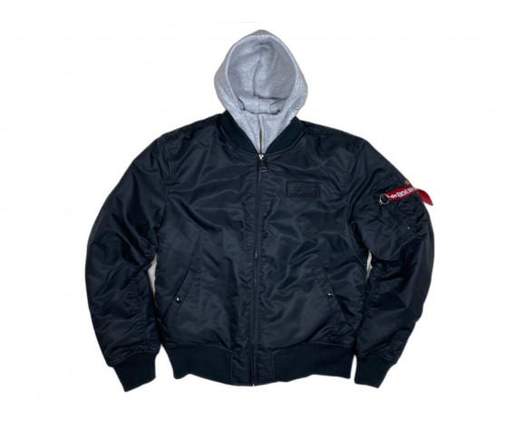 Фото: “Куртка Бомбер ALPHA с капюшоном ЧЕРНЫЙ”, купить в интернет магазине