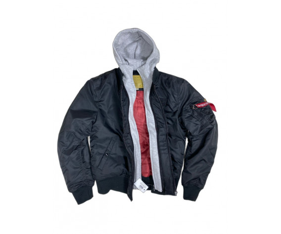 Фото: “Куртка Бомбер ALPHA с капюшоном ЧЕРНЫЙ”, купить в интернет магазине