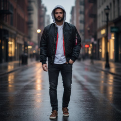 Фото: “Куртка Бомбер ALPHA с капюшоном ЧЕРНЫЙ”, купить в интернет магазине