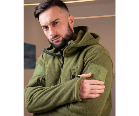 Фото: “Кофта флис SharkSkin с капюшоном ОЛИВА”, купить в интернет магазине