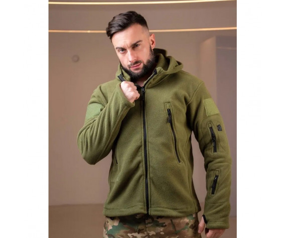 Фото: “Кофта флис SharkSkin с капюшоном ОЛИВА”, купить в интернет магазине