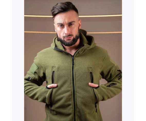 Фото: “Кофта флис SharkSkin с капюшоном ОЛИВА”, купить в интернет магазине