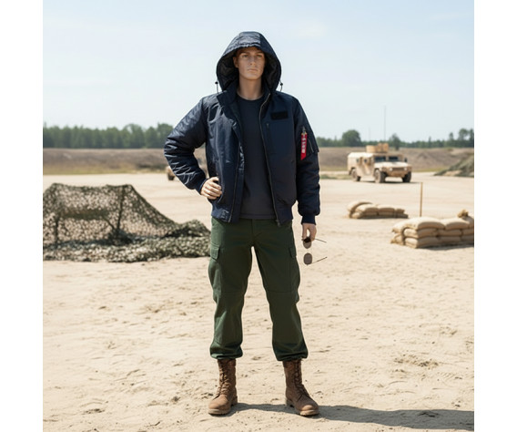 Фото: “Бомбер ALPHA MA-1 HOODED RIB FLICHT JACKET BLUE”, купить в интернет магазине