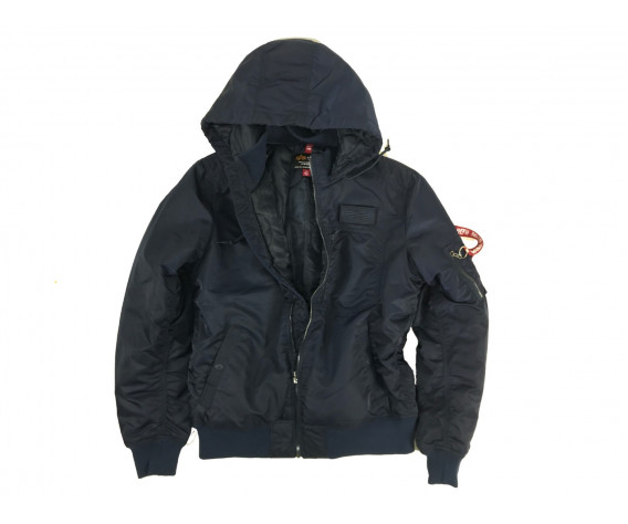 Фото: “Бомбер ALPHA MA-1 HOODED RIB FLICHT JACKET BLUE”, купить в интернет магазине